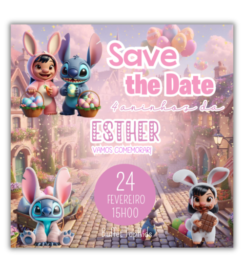 Save the Date Lilo e stitch versão Páscoa Menina