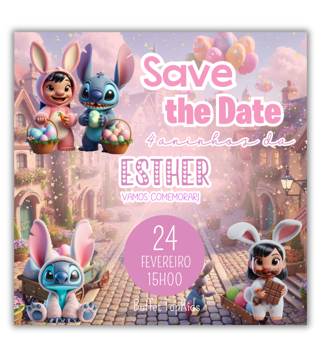 Save the Date Lilo e stitch versão Páscoa Menina
