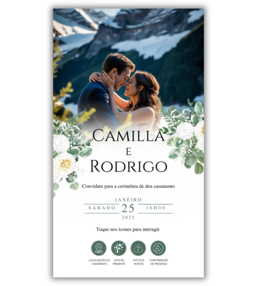 Convite de Casamento Digital - 1 Página (Interativo sem foto)