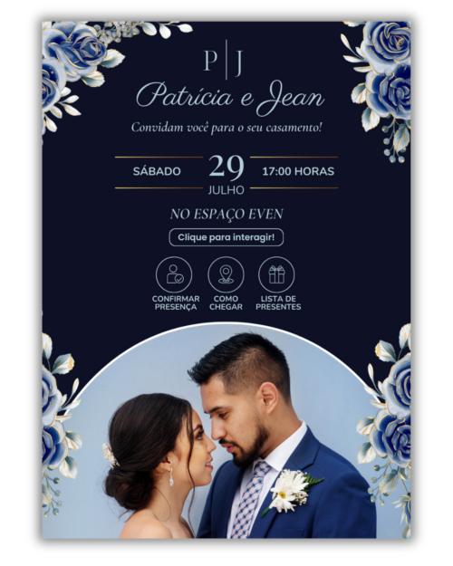 Convite de Casamento Digital - 1 Página (Interativo com foto)