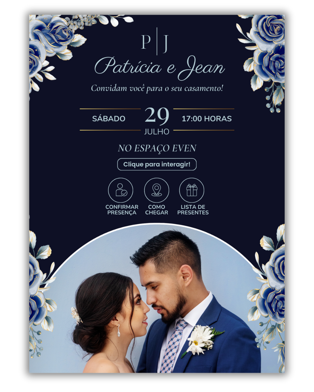 Convite de Casamento Digital - 1 Página (Interativo com foto)