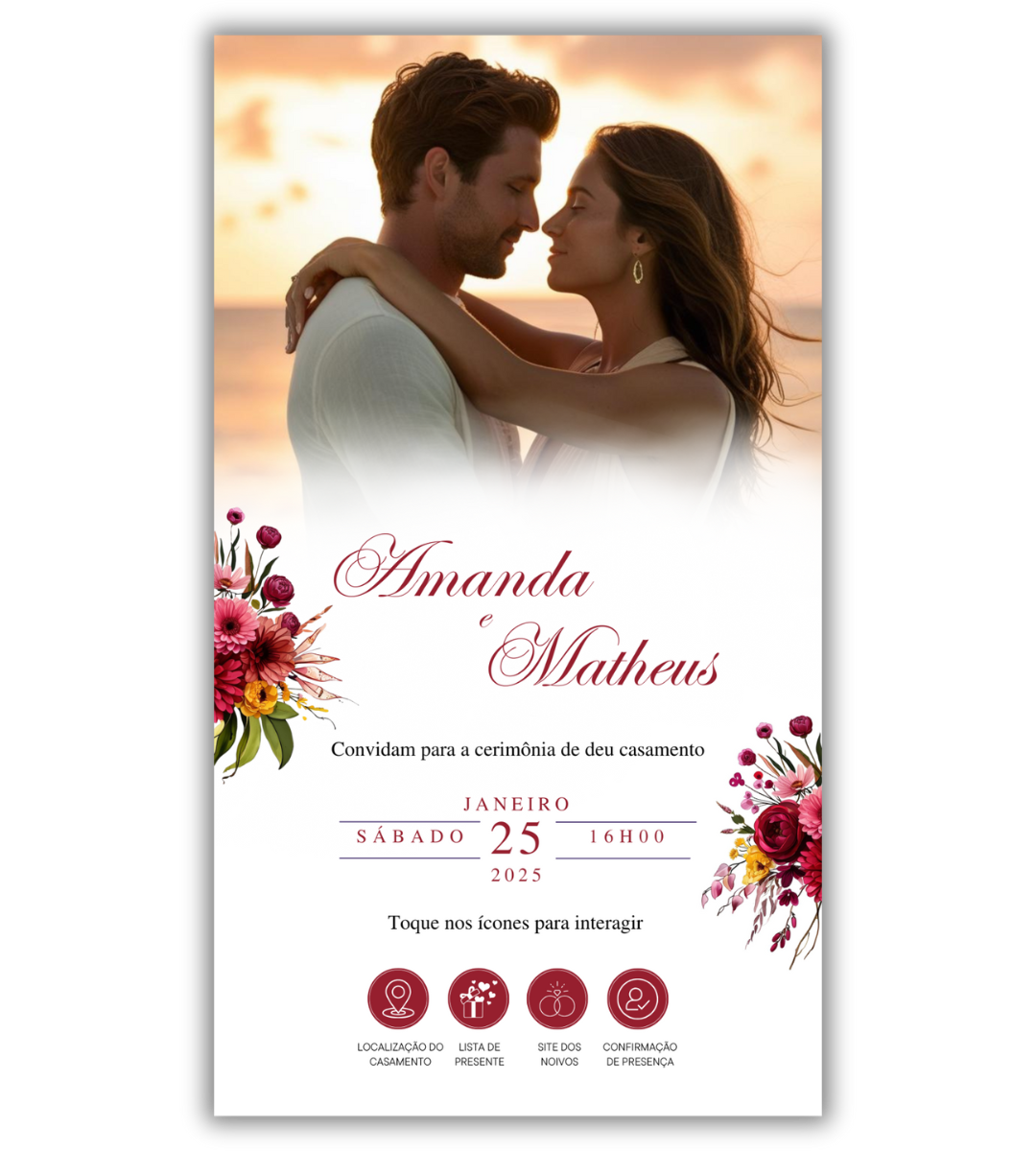 Convite de Casamento Digital - 1 Página (Interativo com foto)